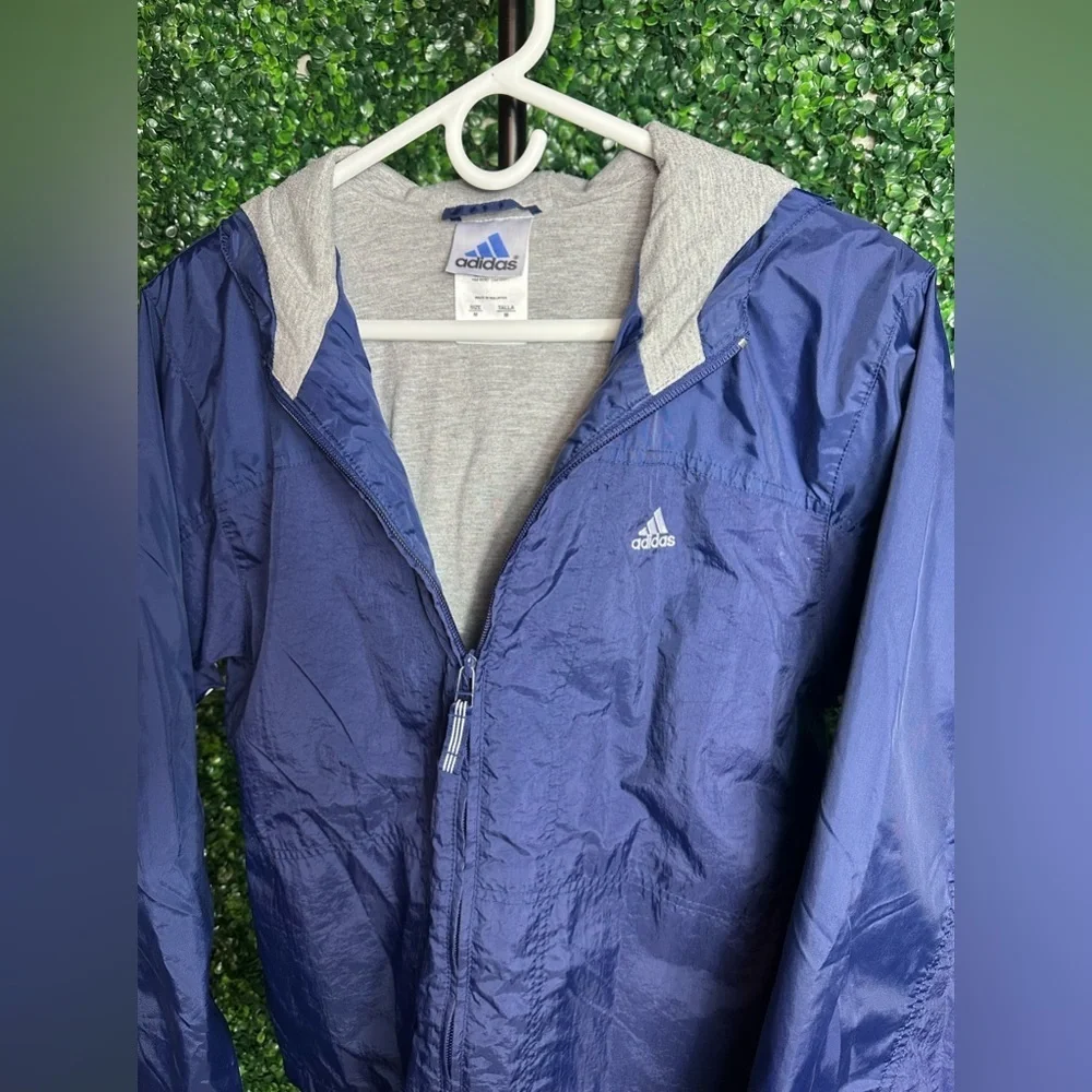 Vintage 90s Adidas Hooded Windbreaker Navy Lined Jacket